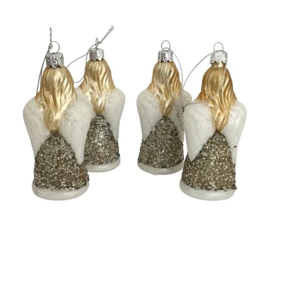 VTG Hand Painted Glass Angel Ornament Set 4 Glitter Robes Mercury Glass Style 5" - Picture 2 of 5
